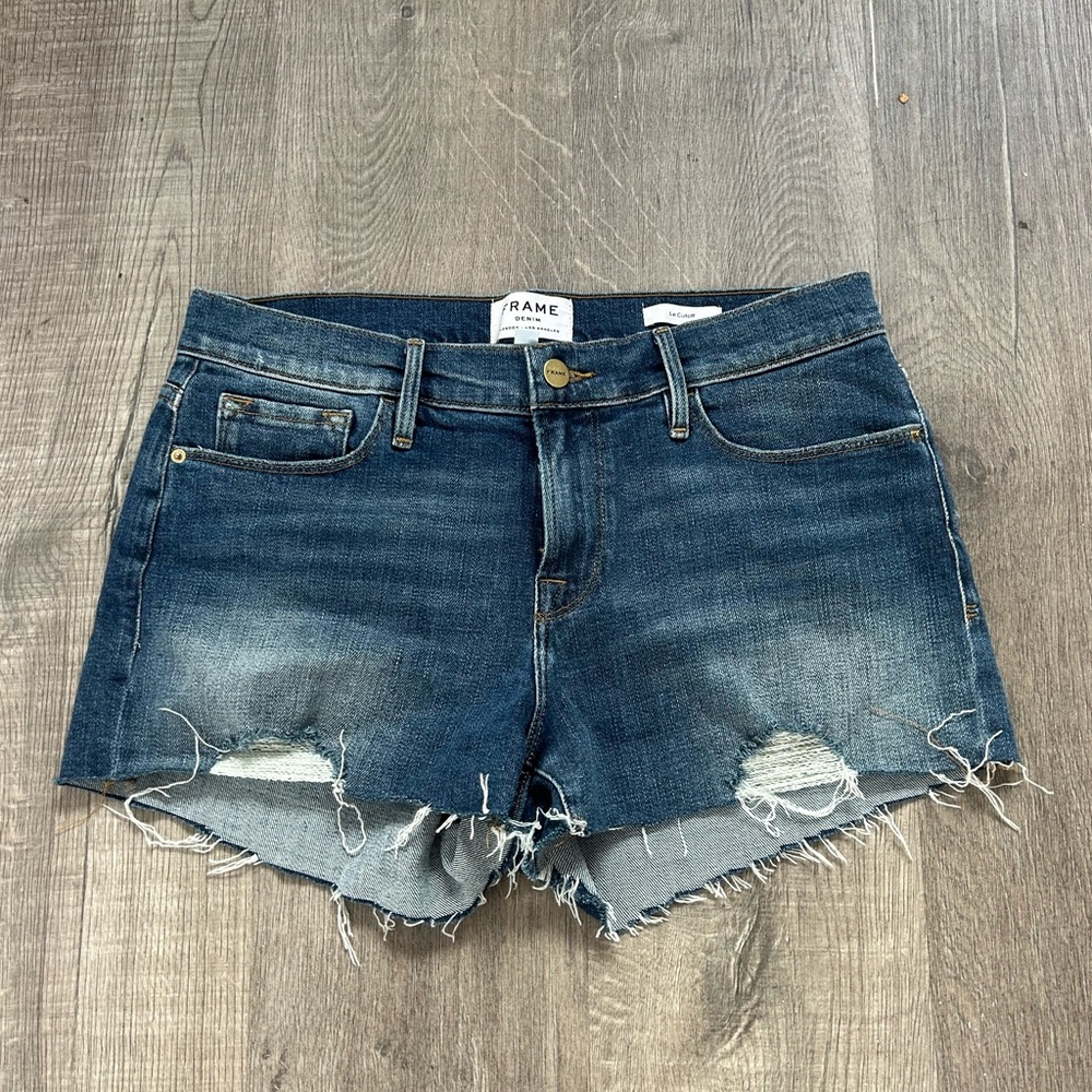 Frame Denim Le Cutoff Women's Frayed Jean Shorts - Dark Blue